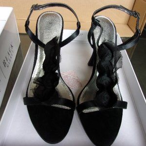 White House Black Market Black Satin Strappy Heels